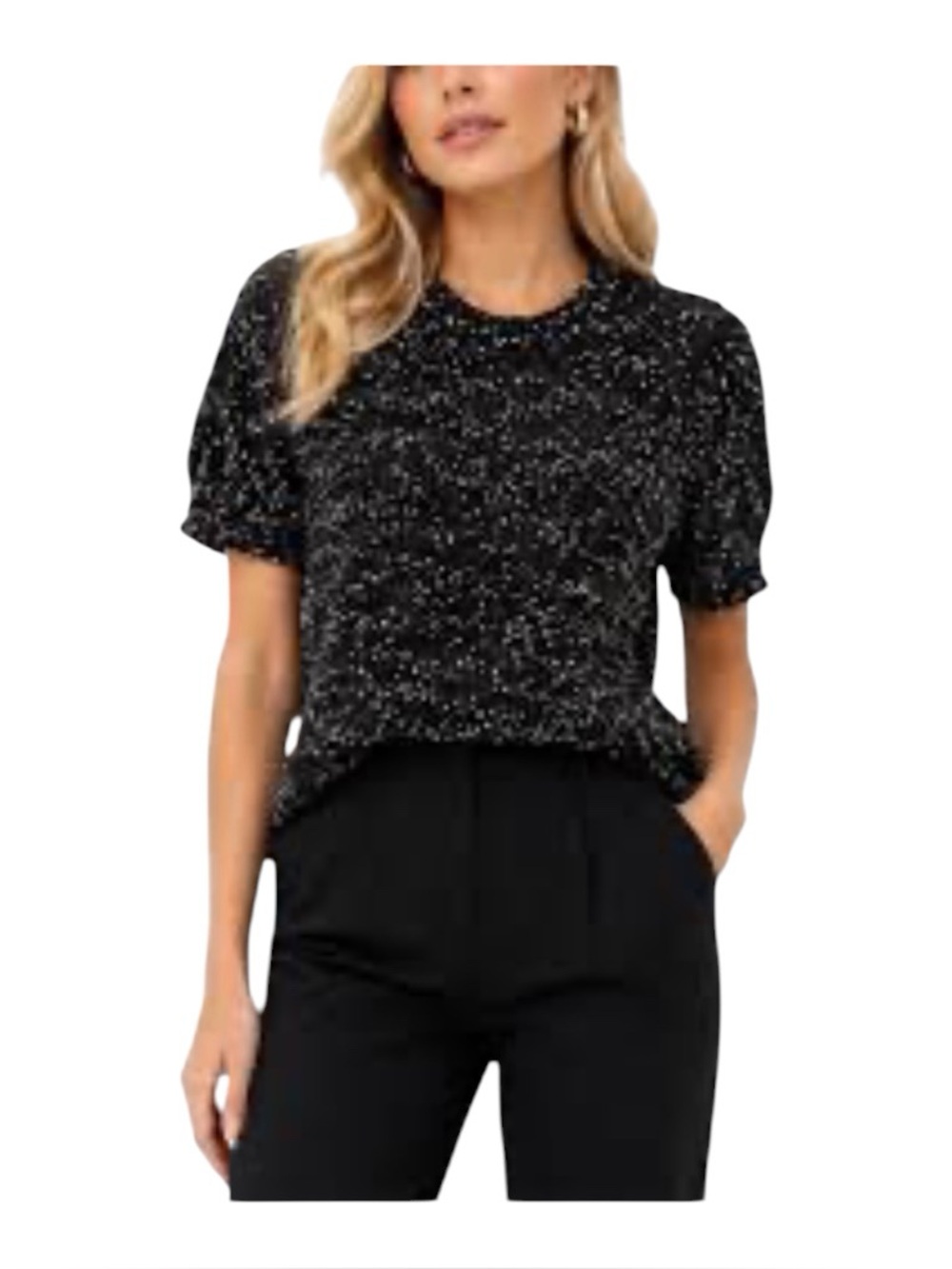 ANN TAYLOR Factory Short Sleeve Mark Knit Sweater Black Sz Med